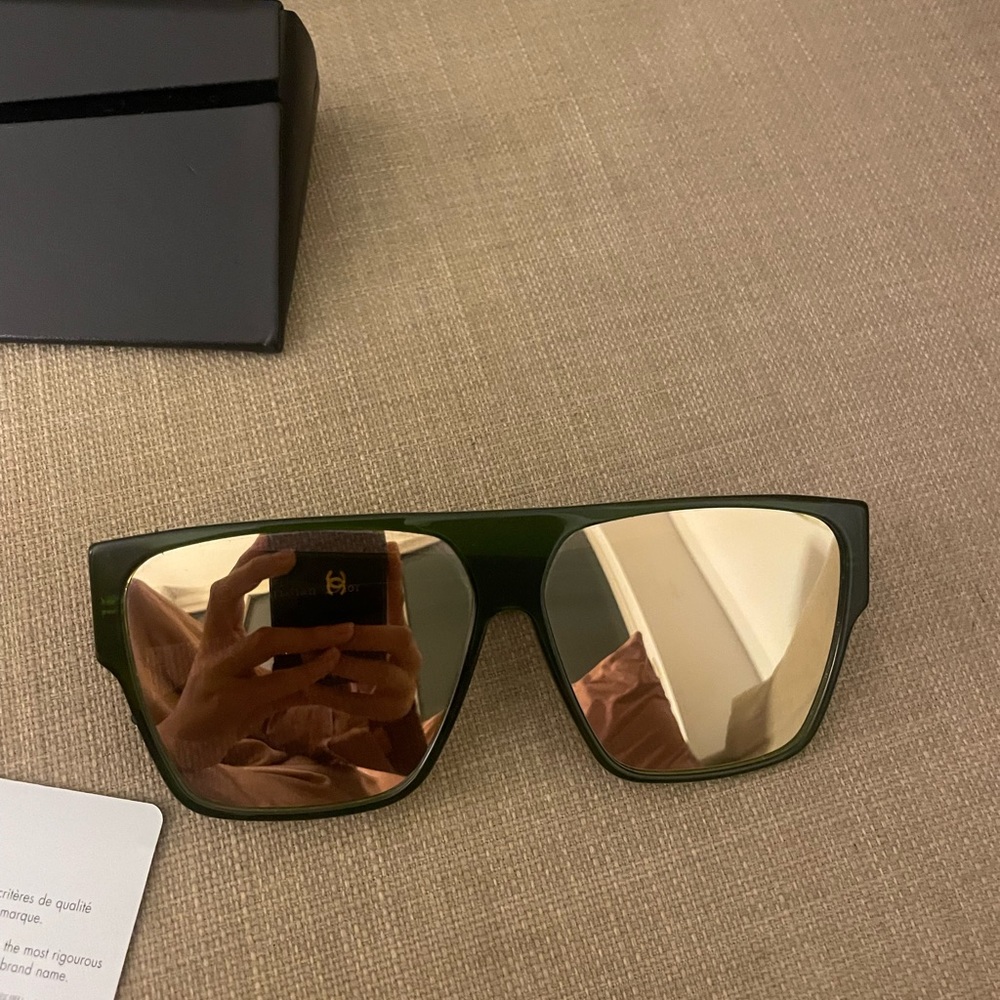 Dior green mirror oversized glasses w/ box and papers